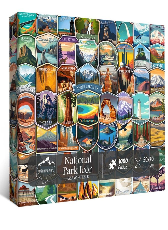 PICKFORU National Parks Puzzles for Adults 1000 Pieces and up, National Parks Stickers Puzzle Collects Yellowstone Yosemite Zion Glacier, National Park Poster Jigsaw Puzzles as Home Decor - Image 1